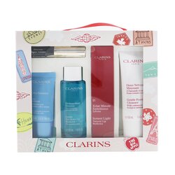 Clarins With Love From Suitcase Set (1x Eclat Minute Instant Light Natural Lip Perfector 01, 1x Gentle Foaming Cleanser, 1x Gentle Eye Makeup Remover, 1x Cream, 1x Supra Volume Mascara)  5pcs